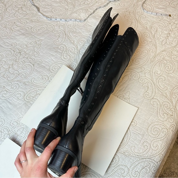 Vince Camuto over knee tall black leather studded boots - Picture 3 of 6